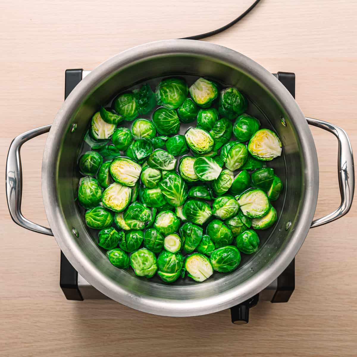 Cooking Brussels sprouts in a pan