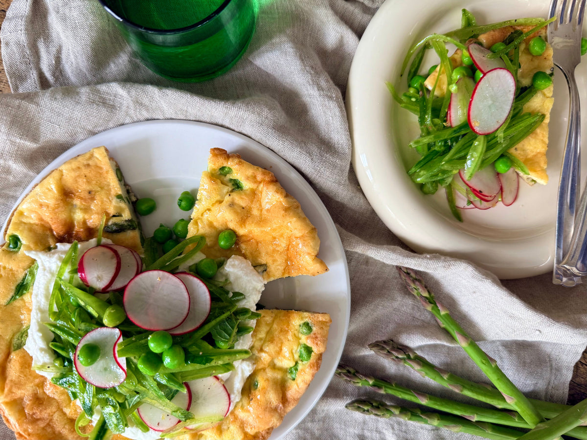 Spring frittata with green asparagus and whipped ricotta