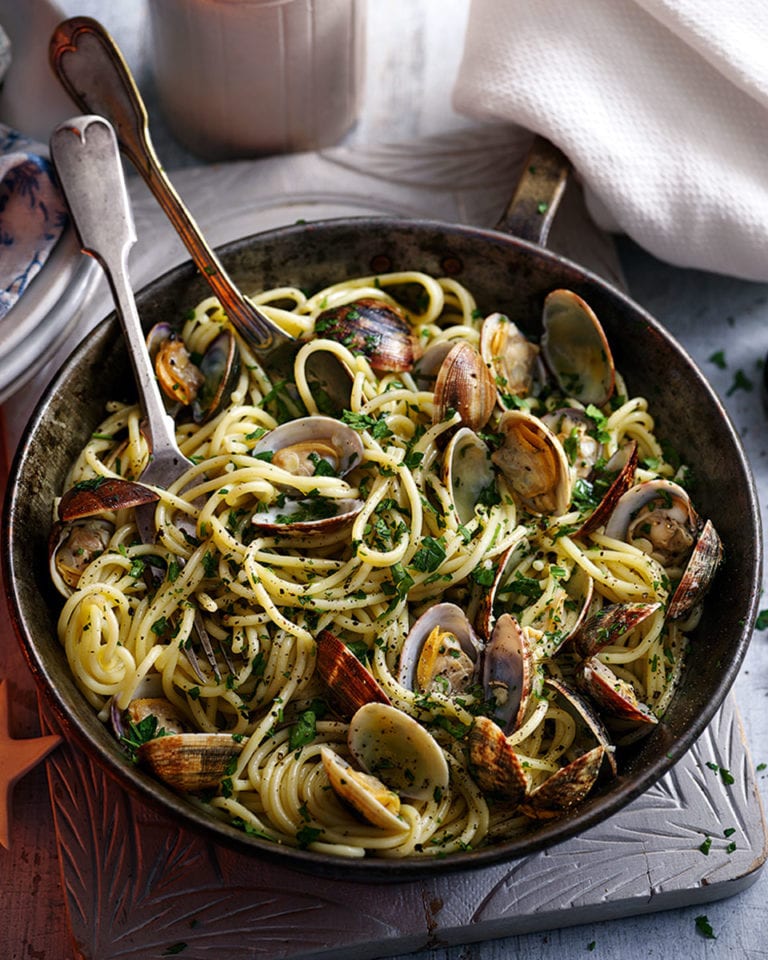 Spaghetti vongole met venusschelpen