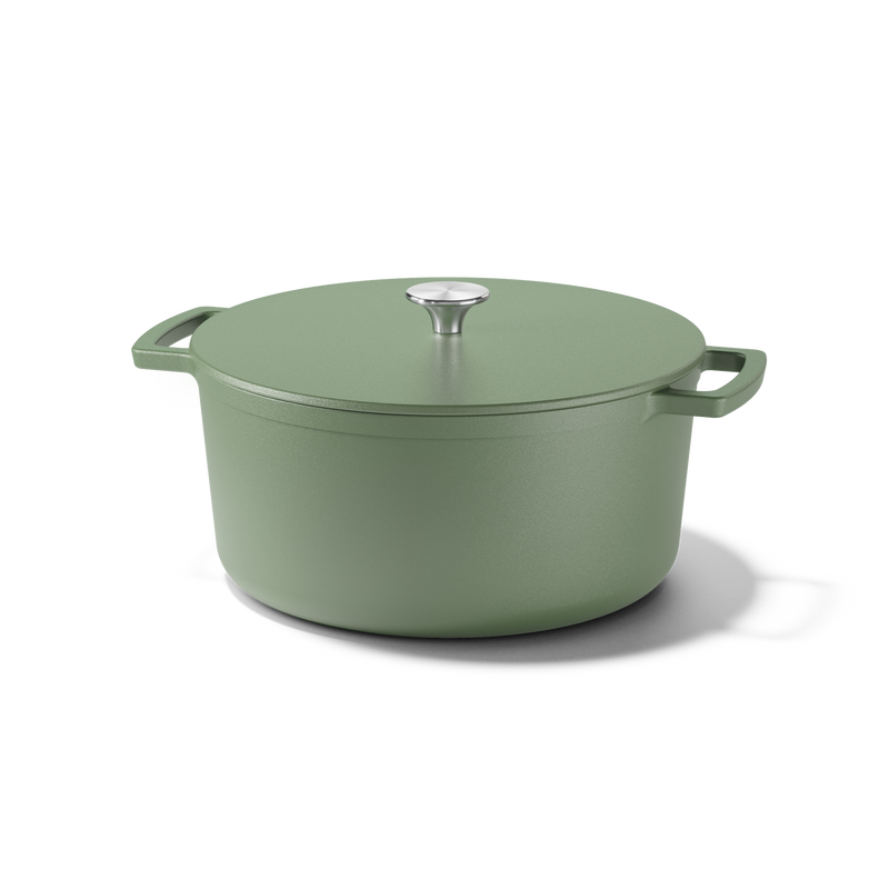 Groene gietijzeren braadpan Nadia Loves C&P van 24 cm met deksel en handgrepen