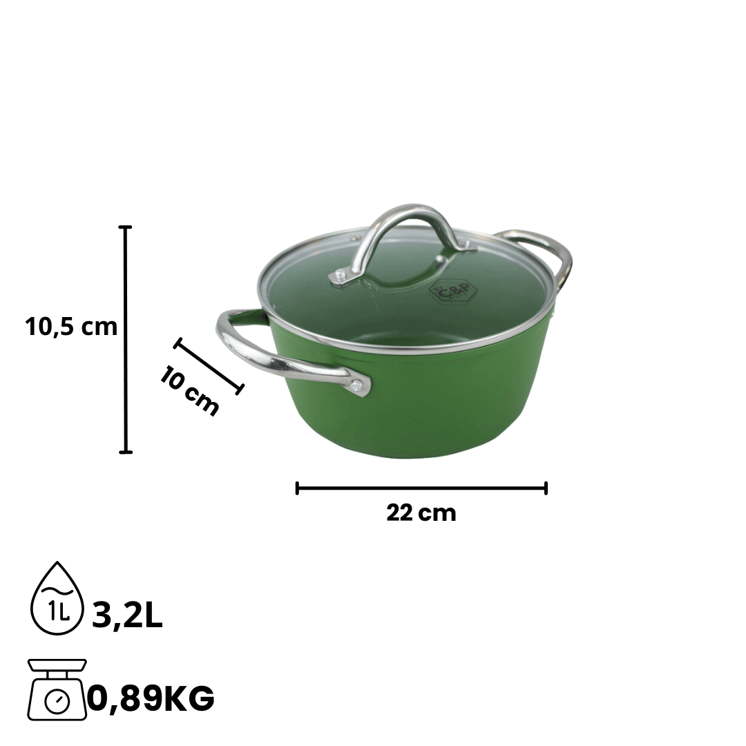 Abmessungen des grünen Kochtopfs 22 cm | Go Green By C&P