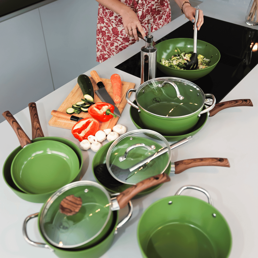 Batterie de cuisine verte avec couvercles | Go Green By C&P