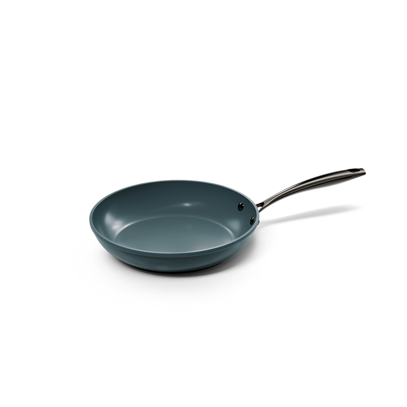 Dark gray frying pan 20 cm with metal handle and non-stick coating.