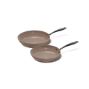 Set de poêles à frire en métal taupe avec poignées noires résistantes à la chaleur, 2 pièces.