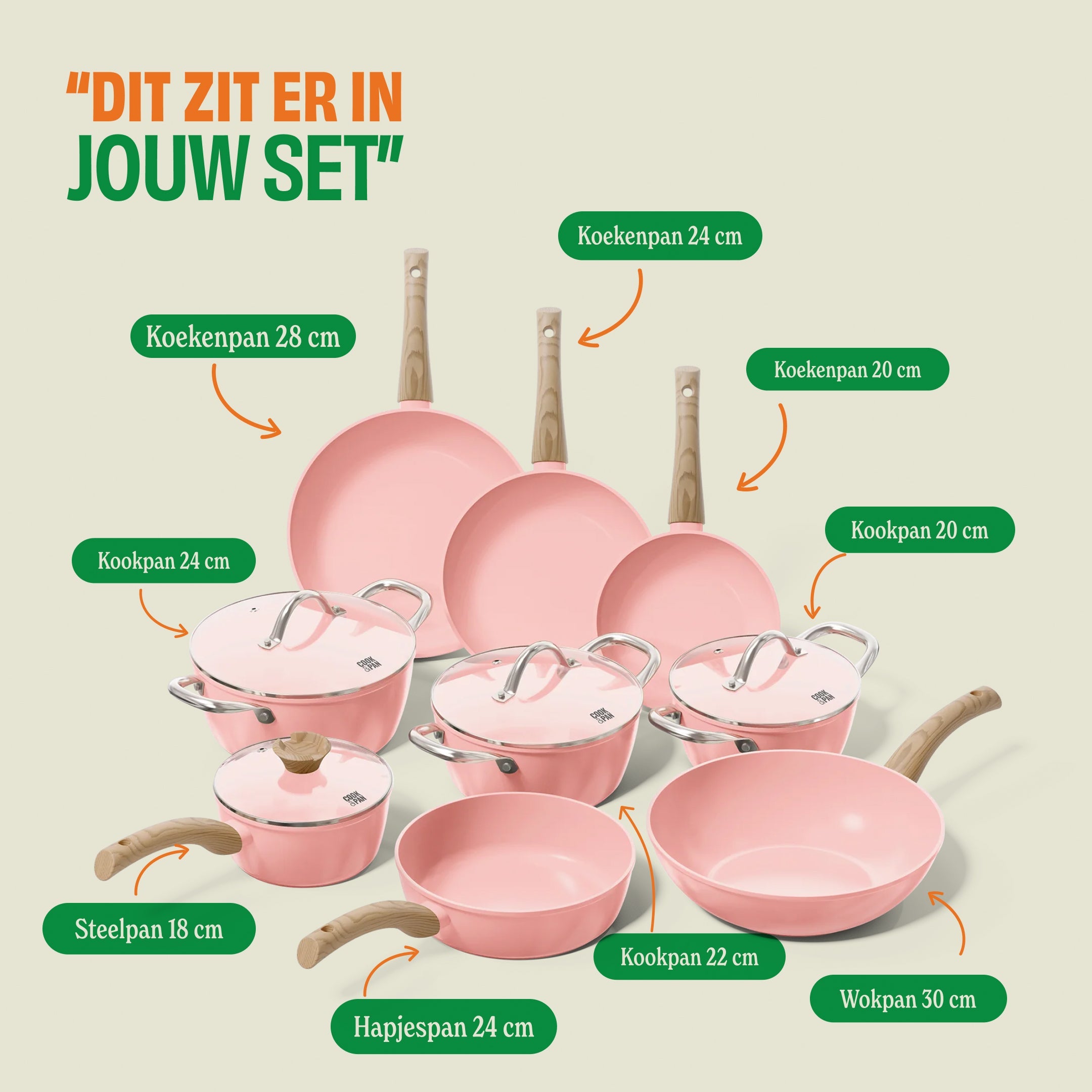 Blush Pannenset 9-delig afmetingen
