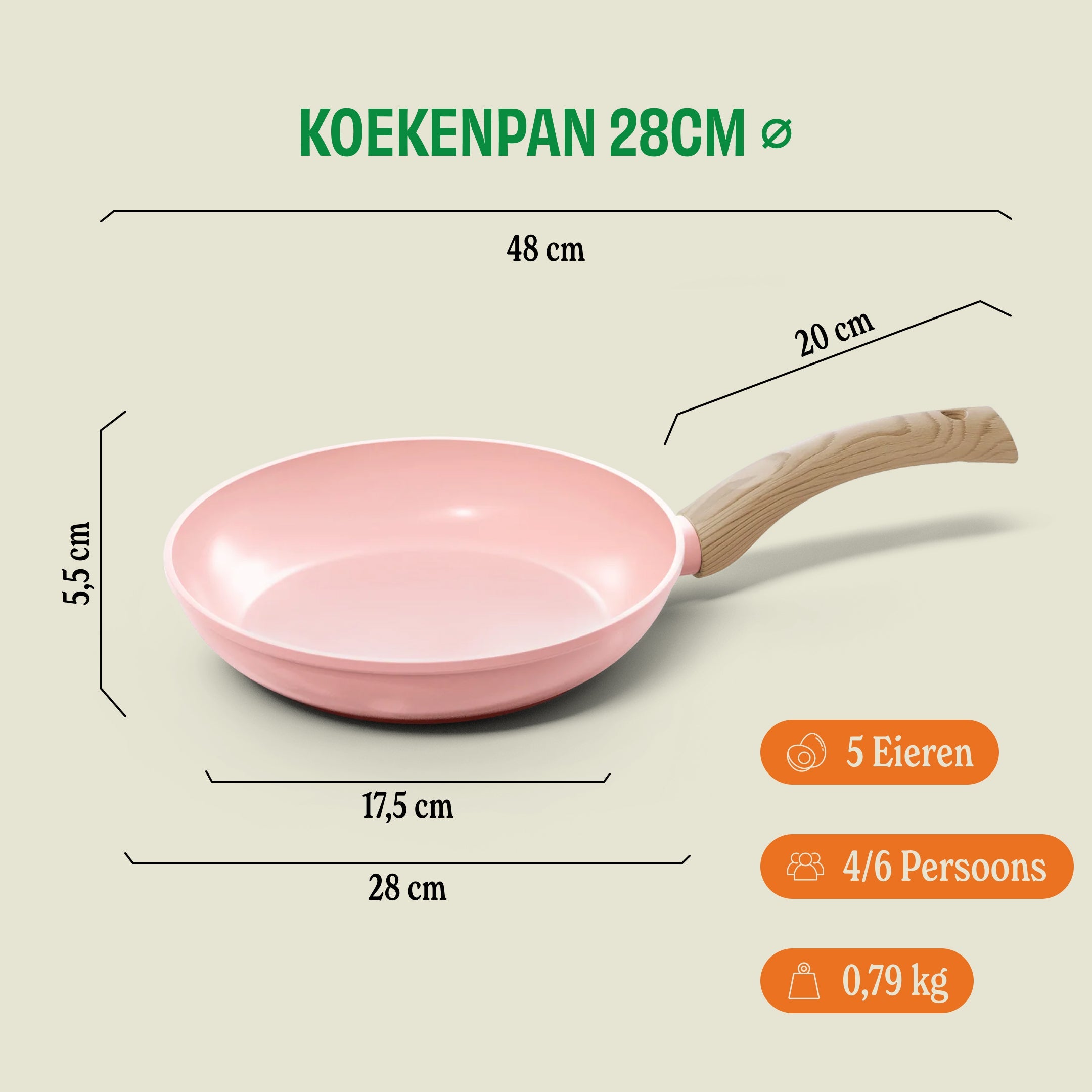 Blush Koekenpan 28 cm afmetingen