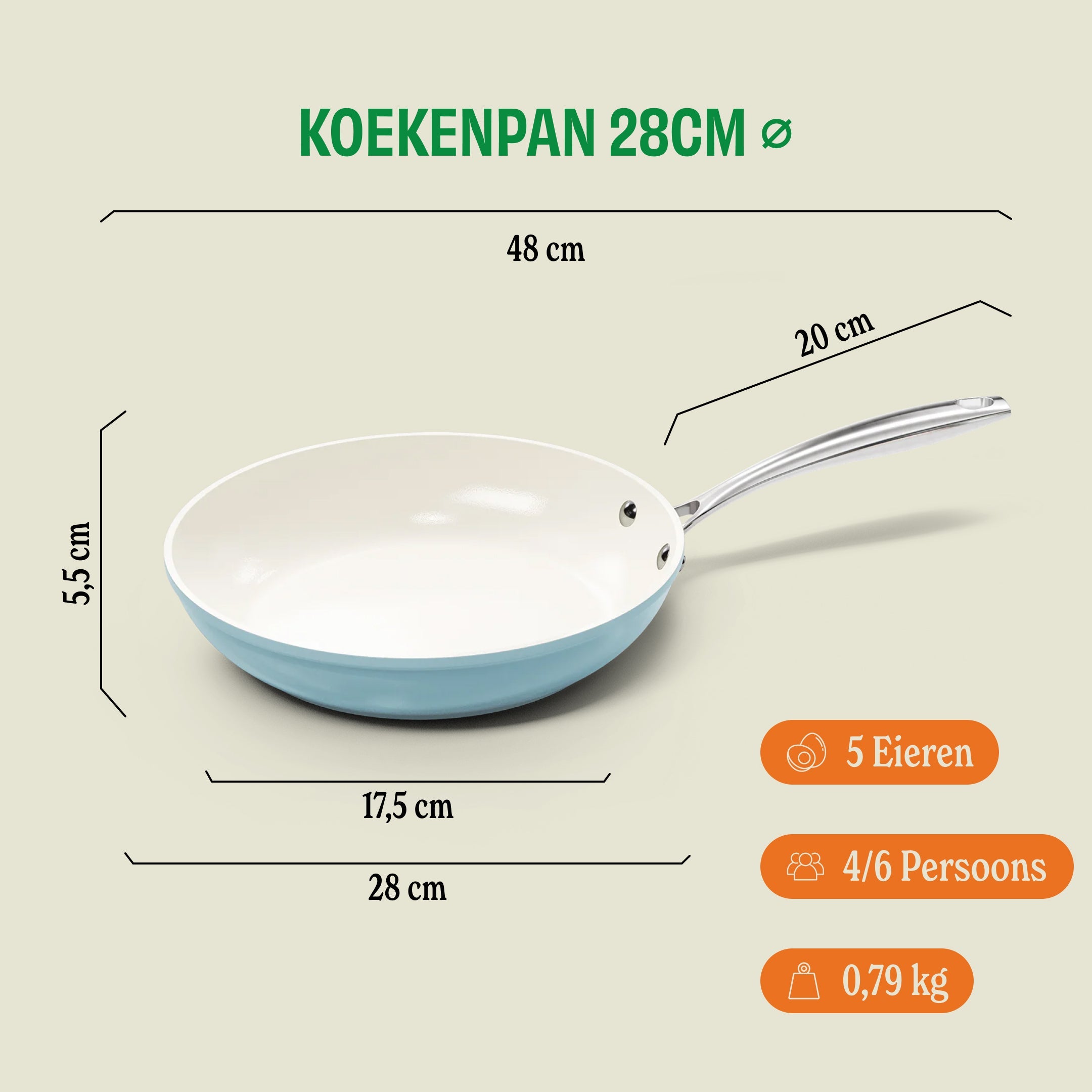 Go Blue Koekenpan 28 cm afmetingen