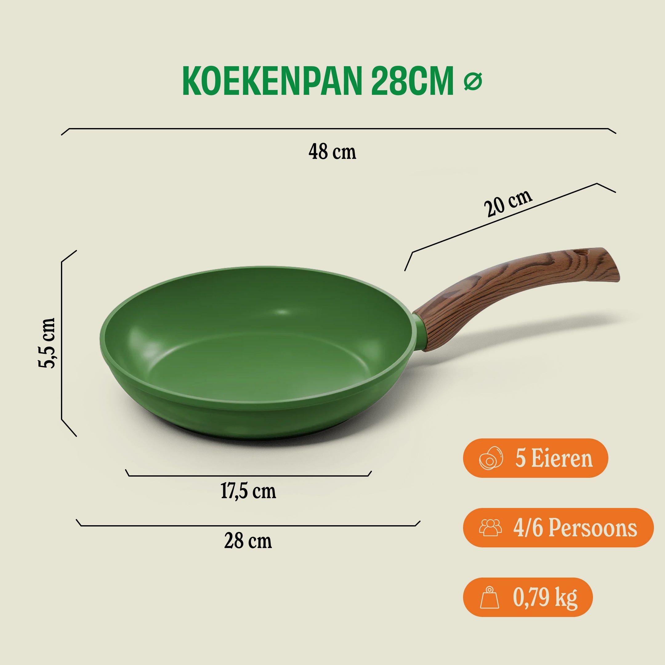 Go Green Koekenpan 28 cm afmetingen