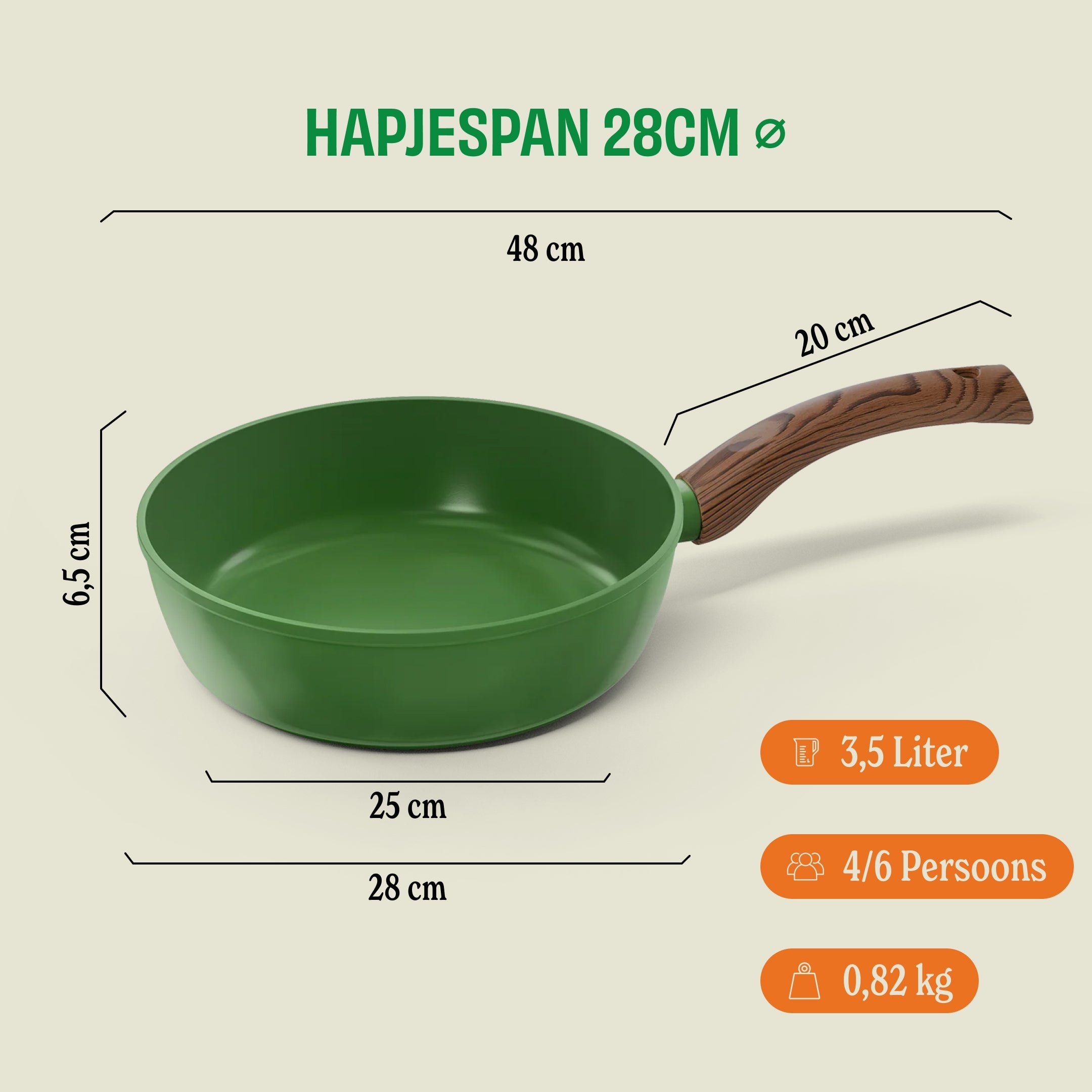 Go Green Hapjespan 28 cm afmetingen