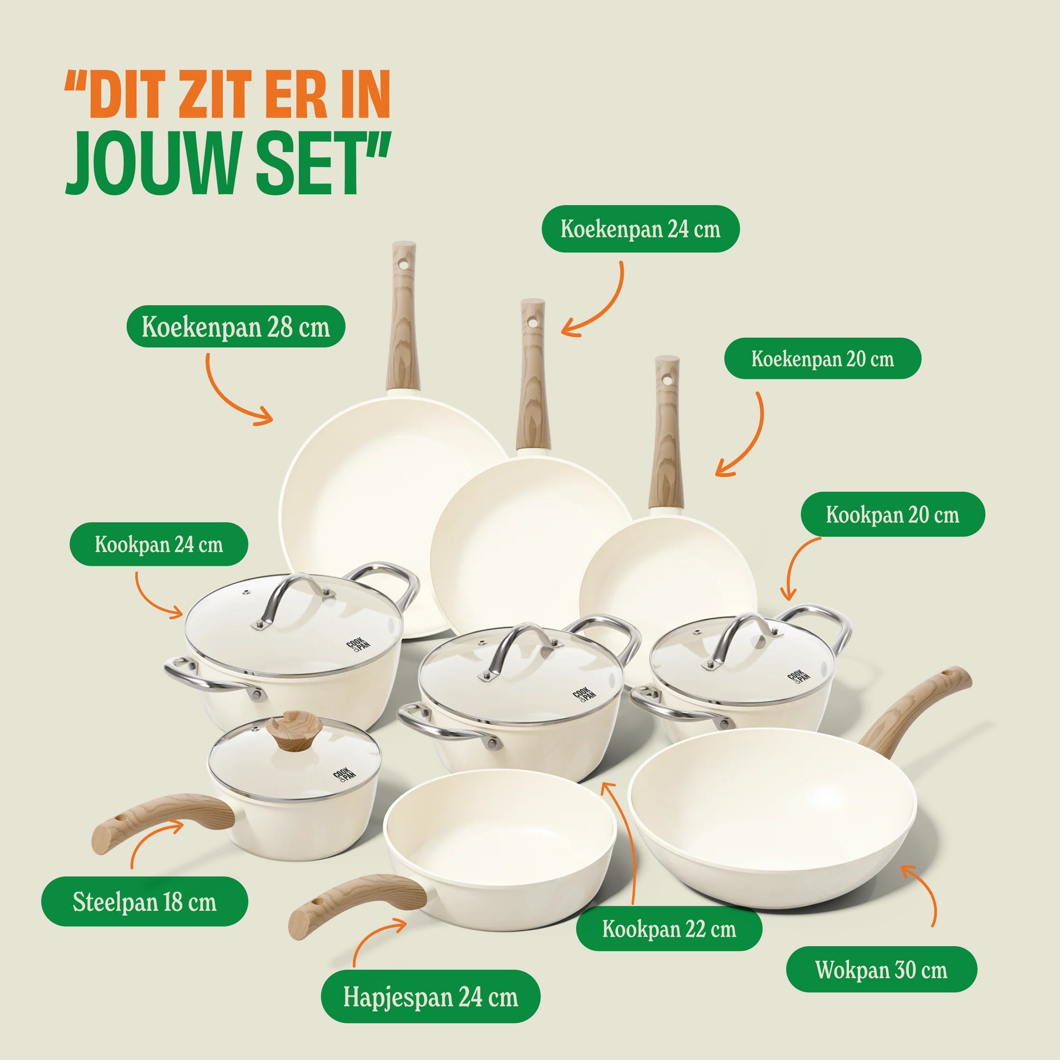 Go Ivory Pannenset 9-delig afmetingen