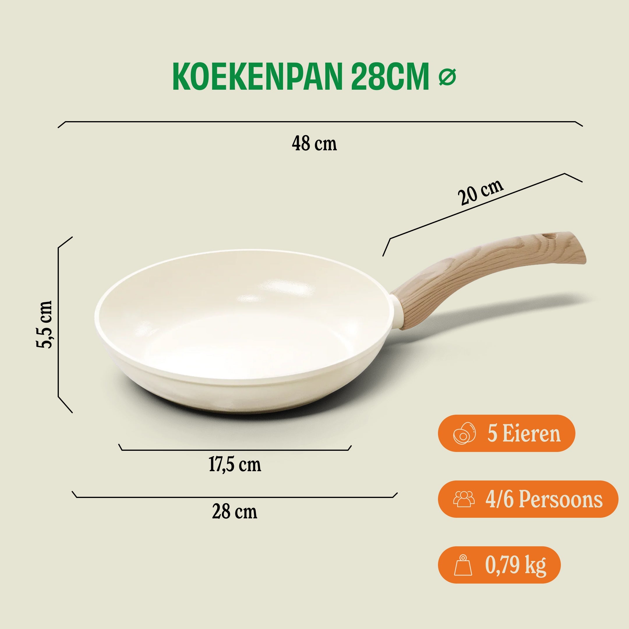 Go Ivory Koekenpan 28 cm afmetingen