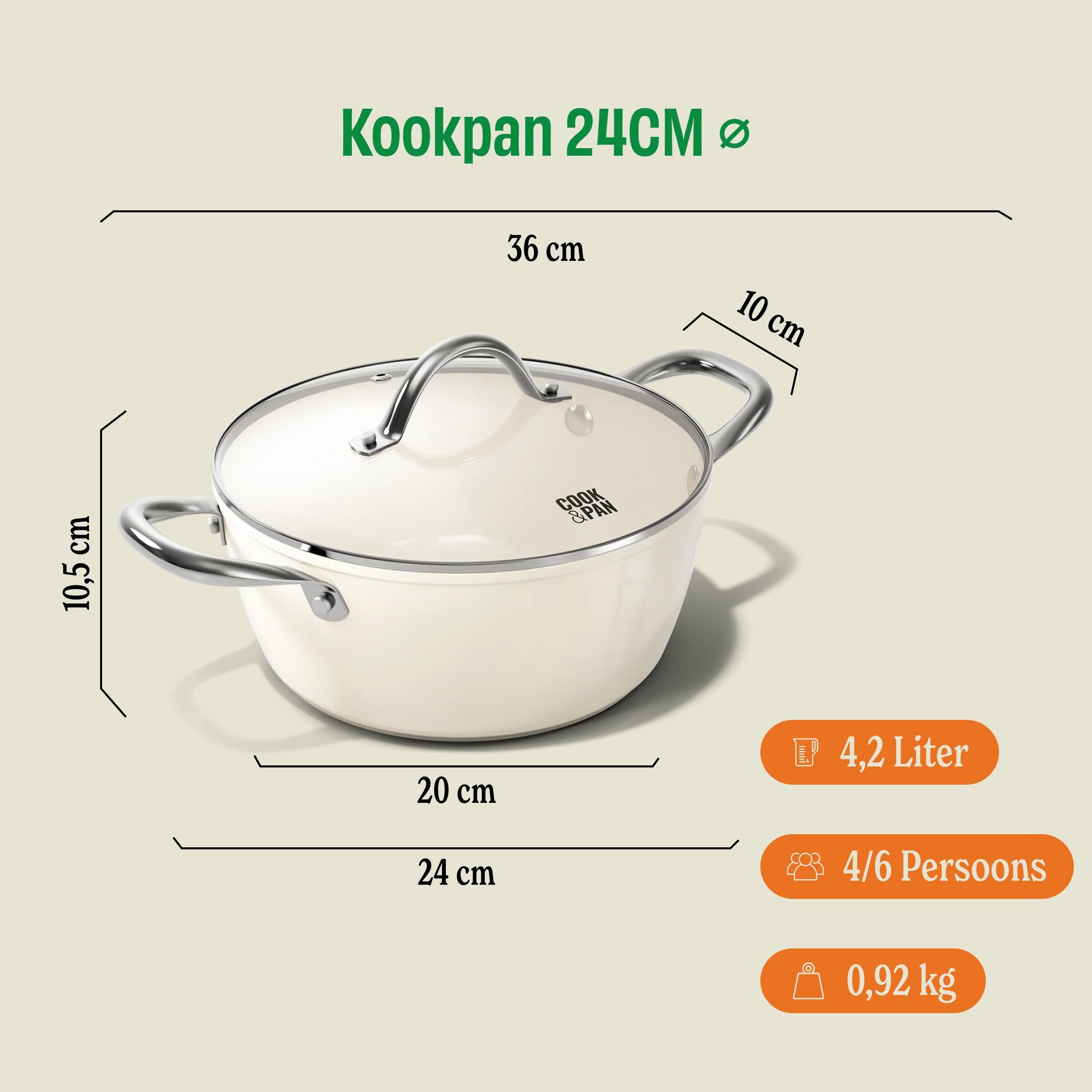 Go Ivory Kookpan met deksel 24 cm afmetingen
