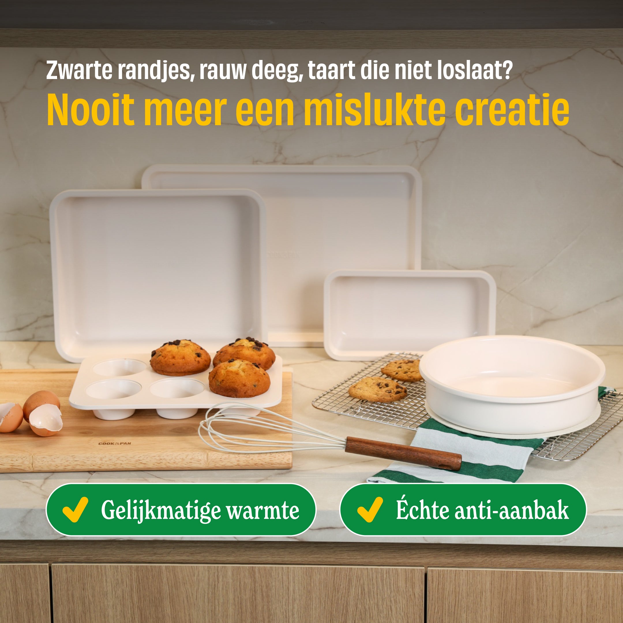 Go Ivory bakset van 10 delen in wit porselein met keramische antiaanbaklaag, inclusief bakvormen, vergiet en koekenpan.