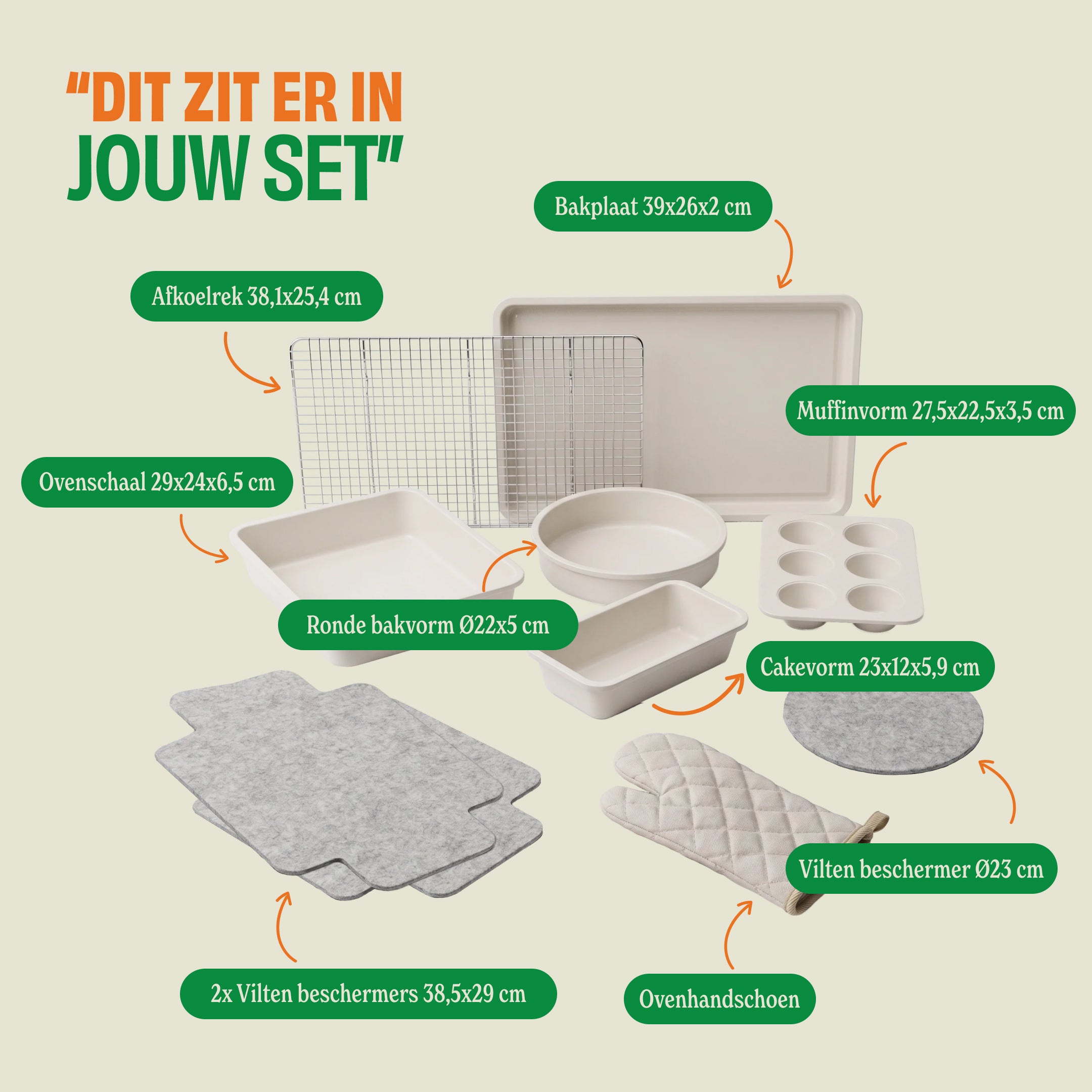 Go Ivory bakset 10-delig met bakplaat, ovenschaal, muffinvorm, cakevorm, bakrooster en accessoires