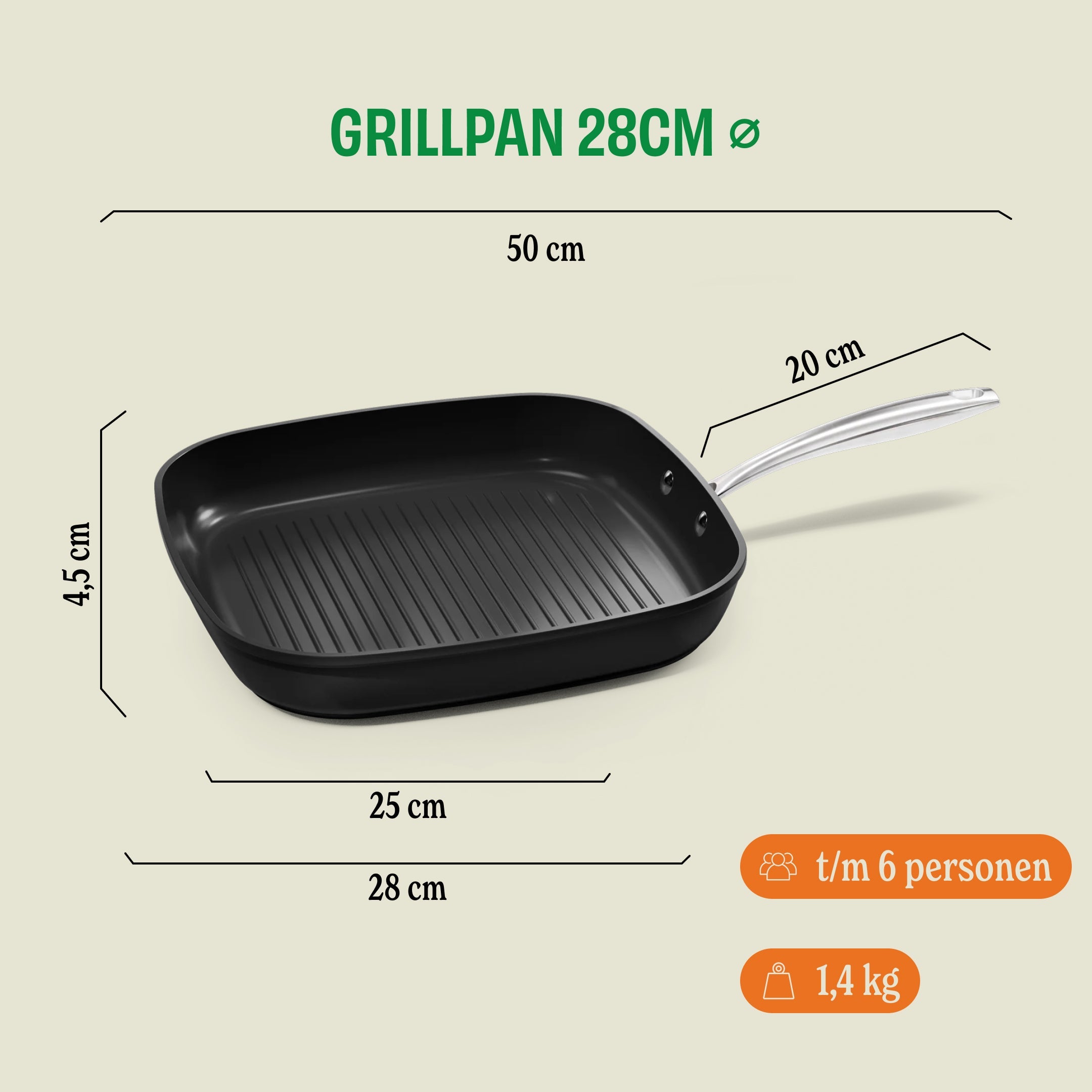 Signature Grillpan 28 cm afmetingen