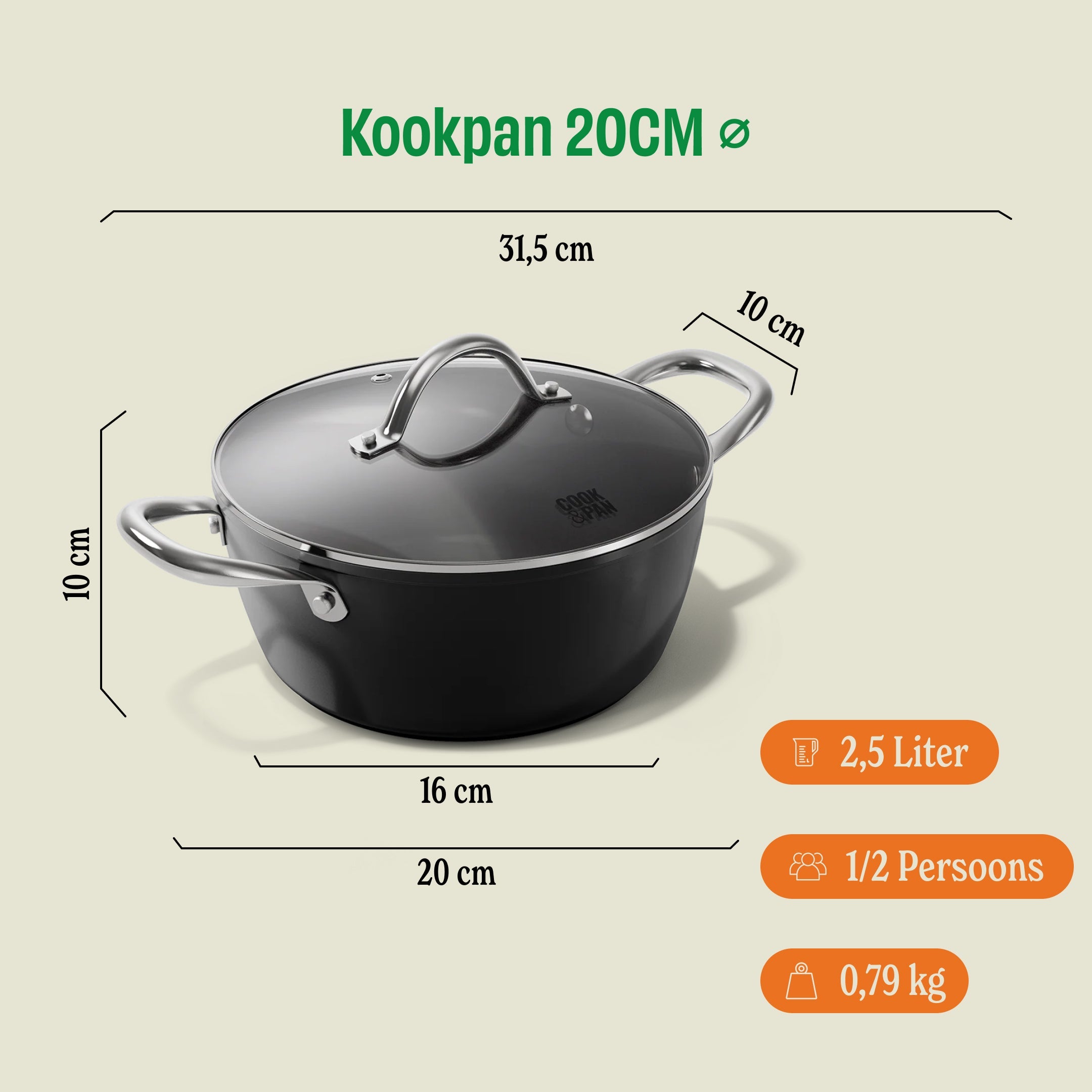 Signature Kookpan 20 cm afmetingen
