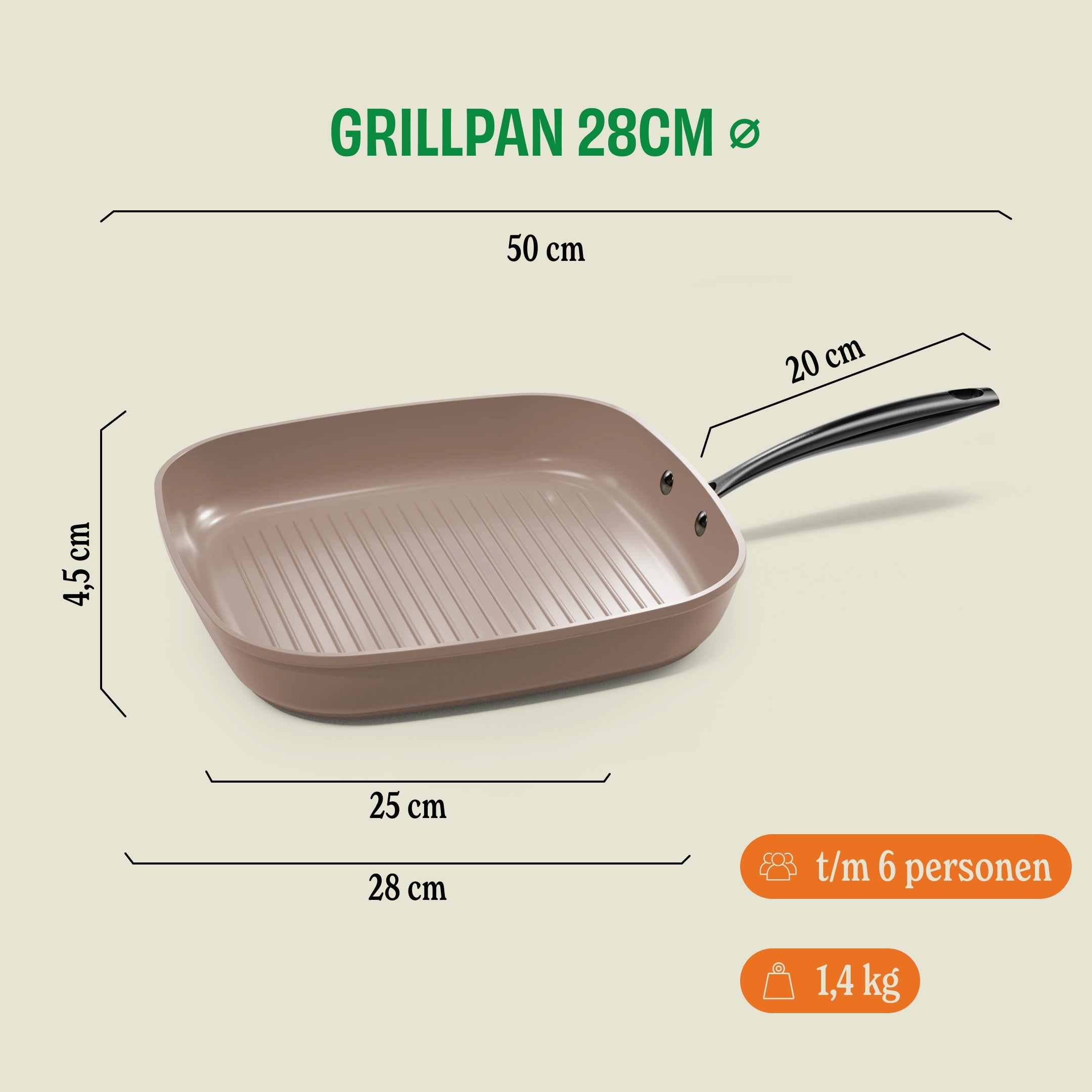 Taupe of Mind Grillpan 28 cm afmetingen