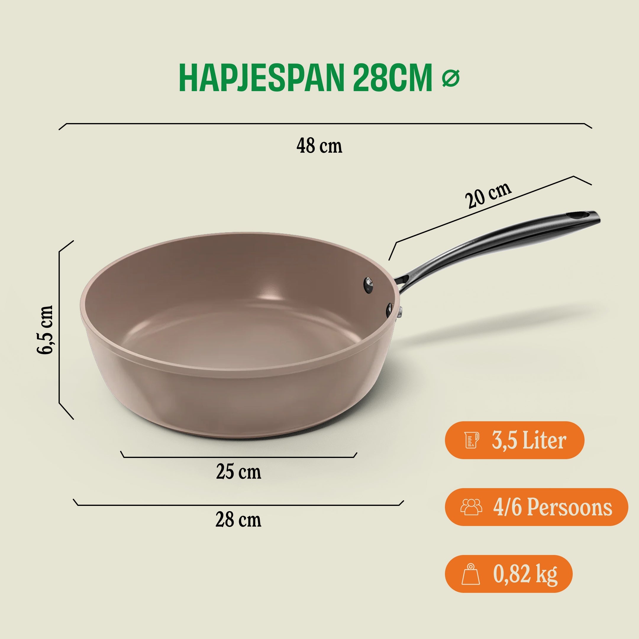 Taupe of Mind Hapjespan 28 cm afmetingen