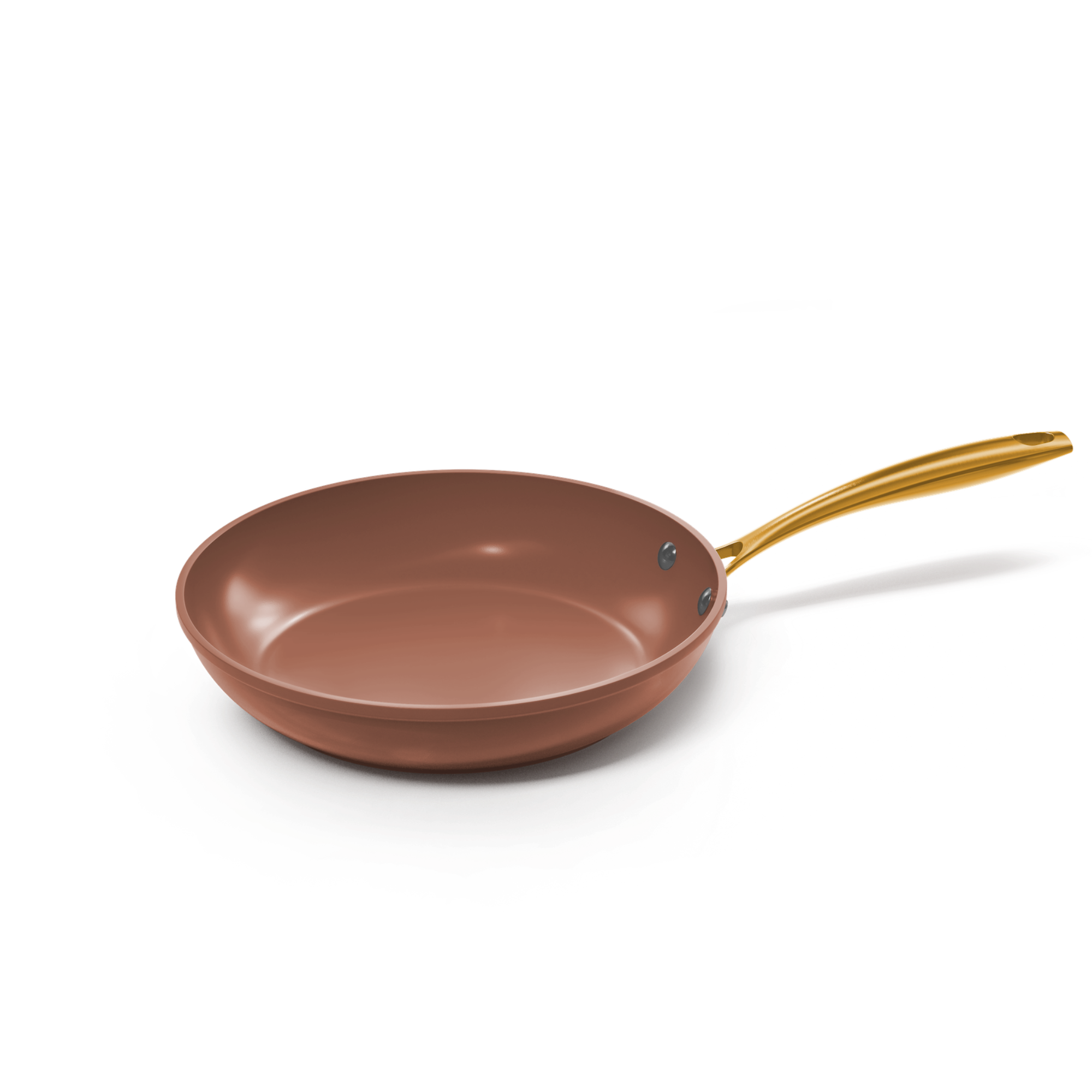 Sienna koekenpan 28 cm met roze-bruine keramische antiaanbaklaag en gouden greep.