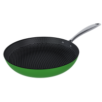 Groene koekenpan van RVS met antiaanbaklaag en metalen handvat, 28 cm diameter.