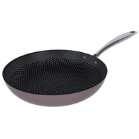 Taupe koekenpan 24 cm met honingraat antiaanbaklaag en roestvrijstalen handvat.