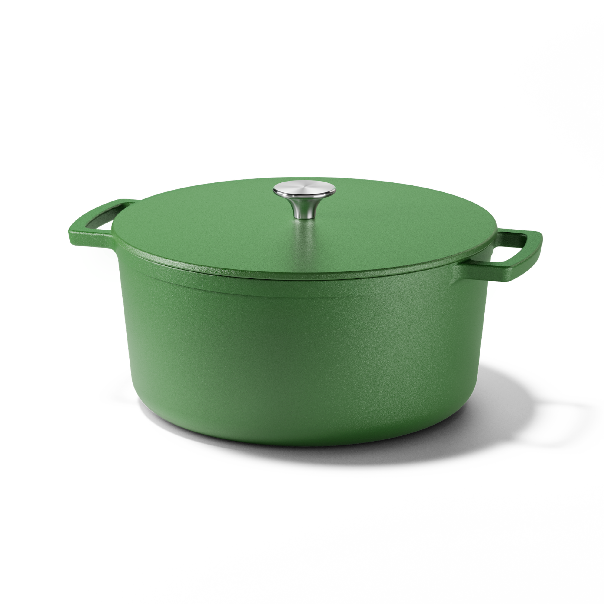Groene Go Green gietijzeren braadpan van 28 cm met deksel en handvatten.