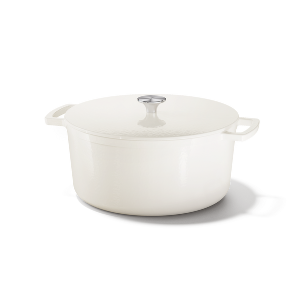 Crème gekleurde Go Ivory gietijzeren braadpan 24 cm met deksel en twee handvaten