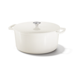 Crème gekleurde Go Ivory gietijzeren braadpan van 28 cm met deksel en twee handvaten.