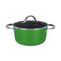 Groene RVS kookpan 22 cm met glazen deksel en roestvrijstalen handgrepen.