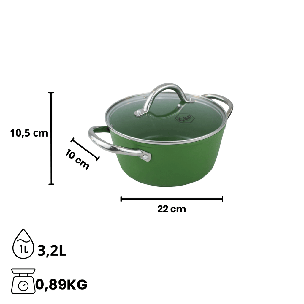 Afmetingen van groene kookpot 22 cm | Go Green By C&P