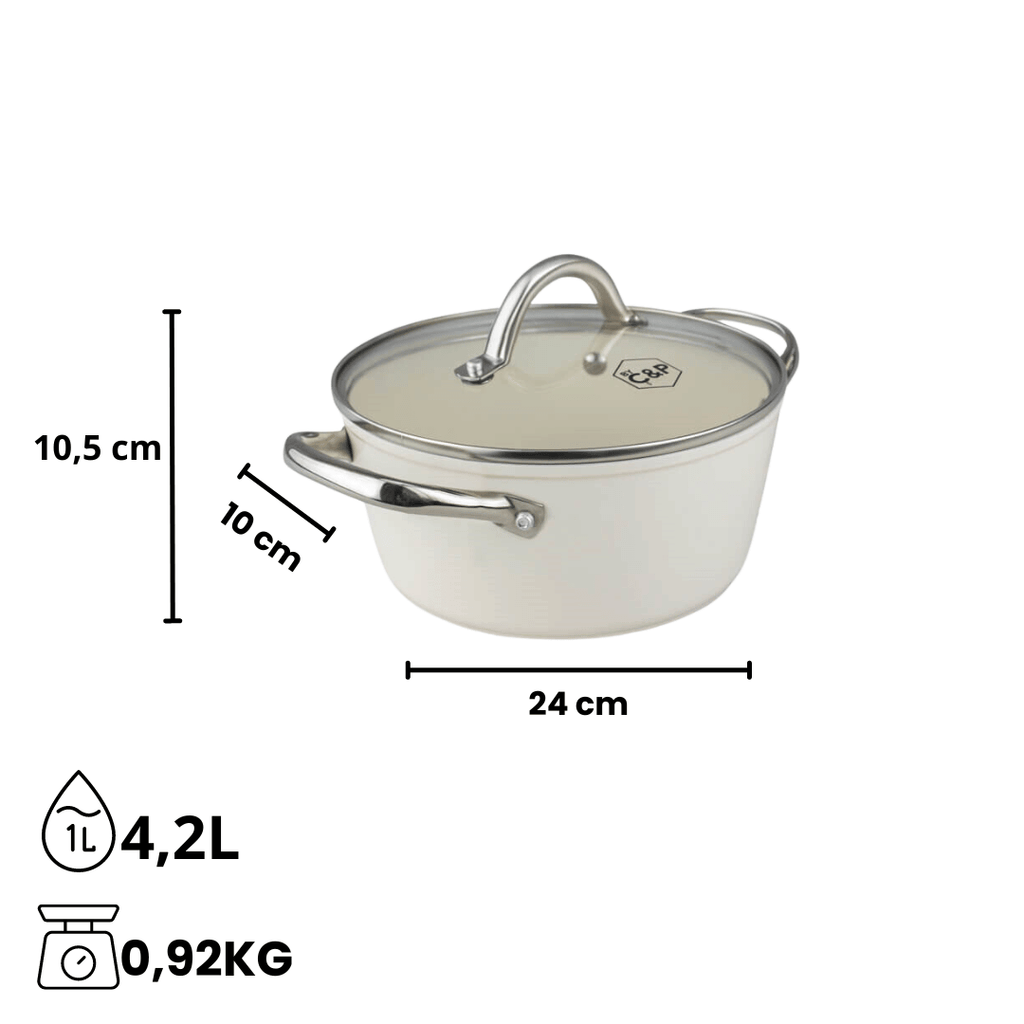 Afmetingen crème kookpot 24 cm | Go Ivory By C&P