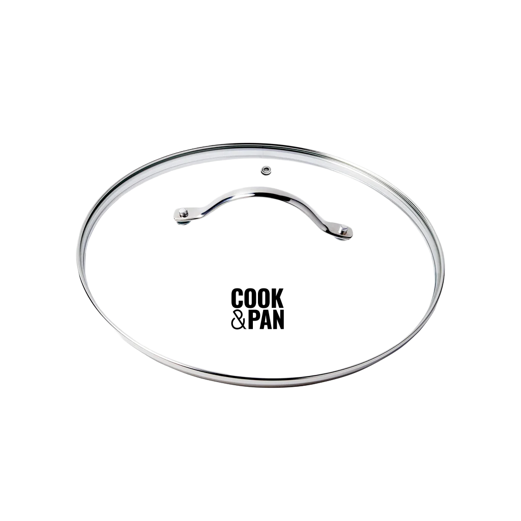 Glass lid with stainless steel rim and handle, diameter 20 cm, universal model.
