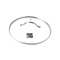 Glazen deksel met roestvrijstalen rand en handgreep, diameter 20 cm, universeel model.