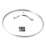 Glasdeckel 30 cm mit Edelstahlrand und Griff.