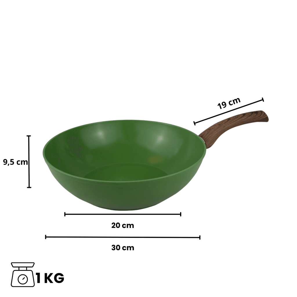 Afmetingen groene wok pan 30 cm | Go Green By C&P