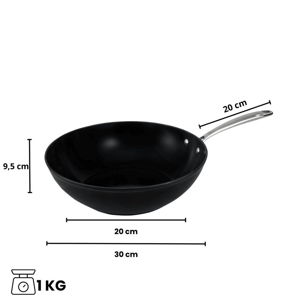 Afmetingen van zwarte wokpan 30 cm | Signature By C&P