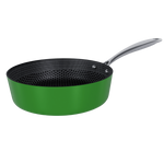 Sauteuse verte en acier inoxydable de 24 cm avec revêtement antiadhésif nid d'abeille et poignée en métal.