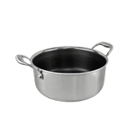 Stainless steel casserole pot with honeycomb pattern inside and two sturdy handles, 20 cm diameter.