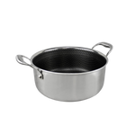 Edelstahl-Kochtopf 24 cm mit wabenförmiger Innenbeschichtung und doppelten Griffen.