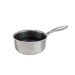 Casserole en acier inoxydable avec structure alvéolée à l'intérieur et longue poignée, diamètre 18 cm.