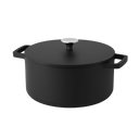 Zwarte gietijzeren braadpan van 24 cm met twee handgrepen en matte dekselknop.