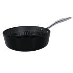 Zwarte hapjespan 24 cm met honingraat anti-aanbaklaag en RVS handgreep.