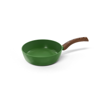 Groene hapjespan 24 cm met antiaanbaklaag en houten handvat.