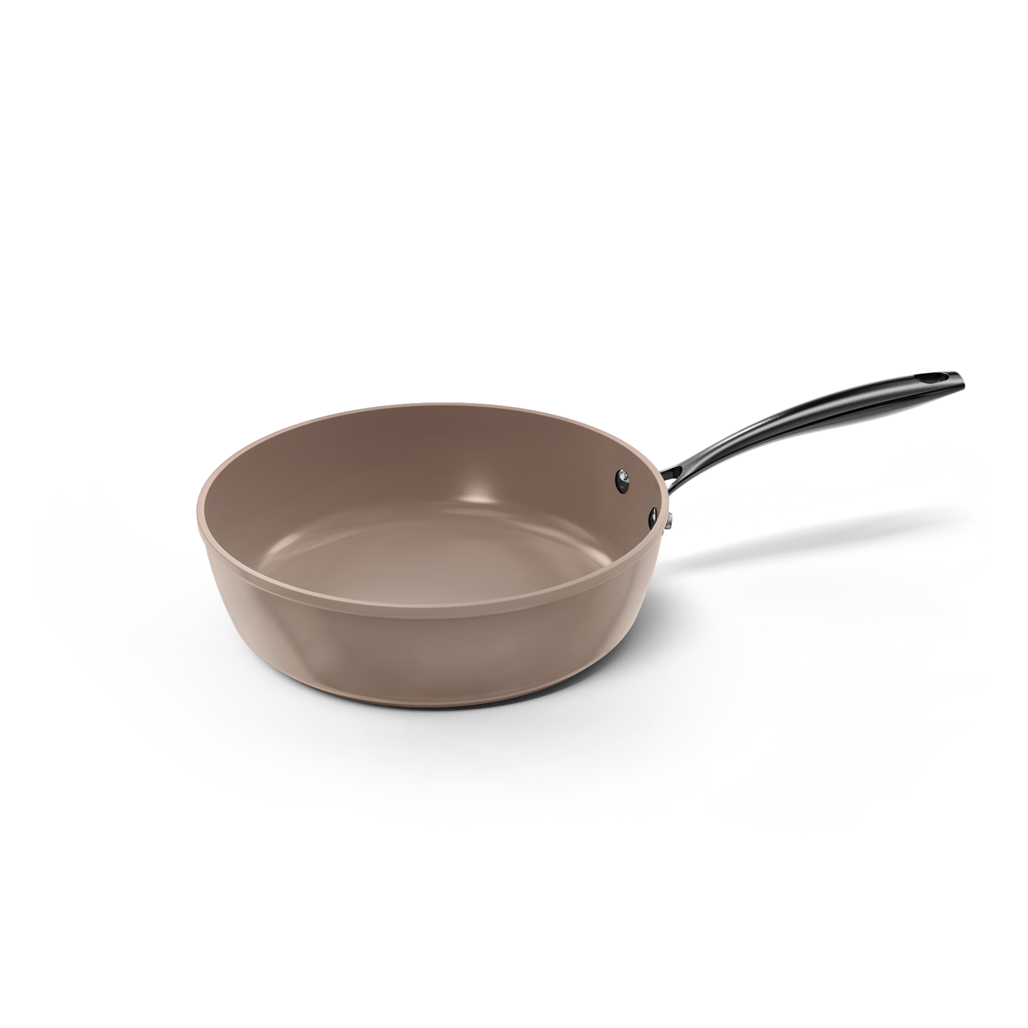 Taupe sauté pan 28 cm with long metal handle and smooth interior.