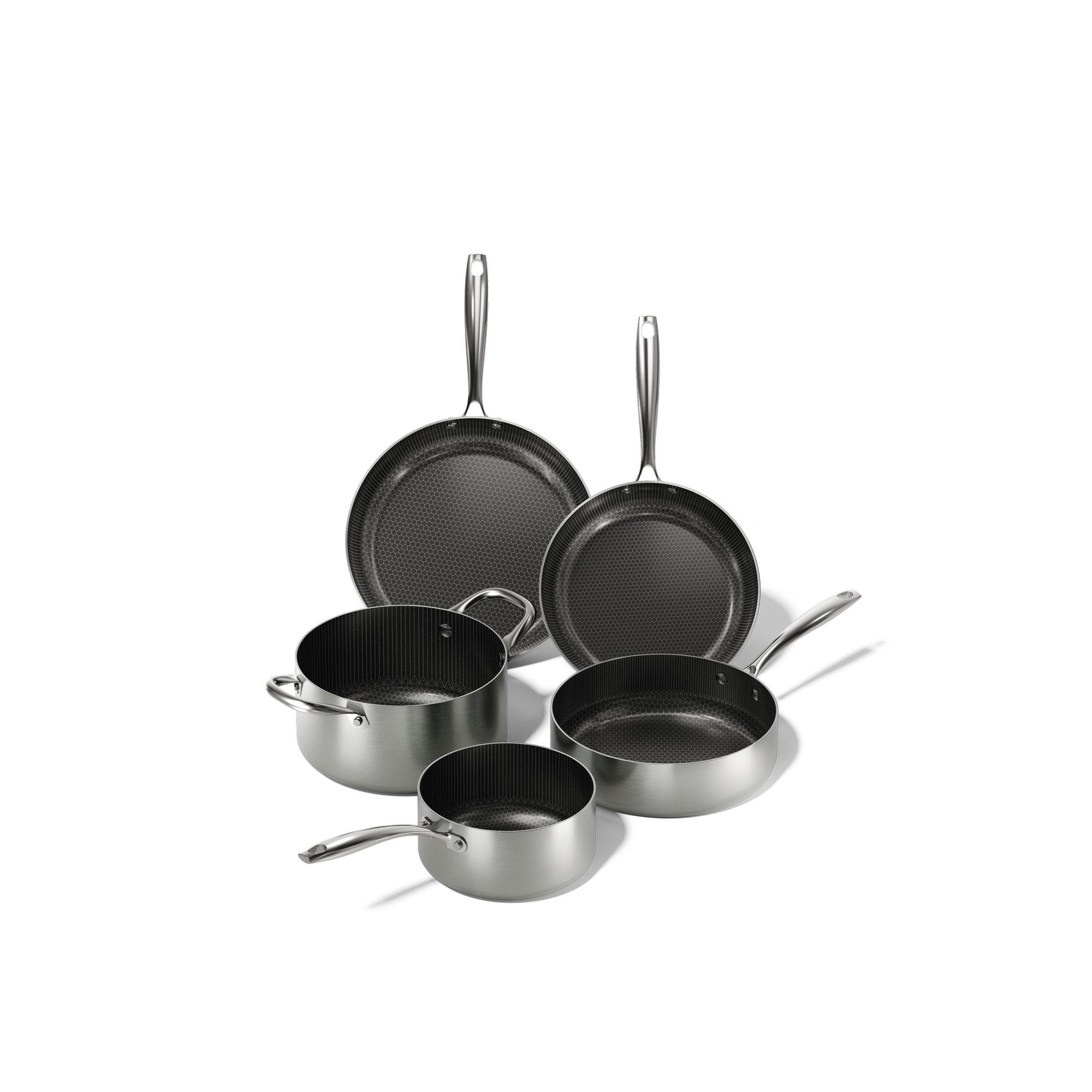 Honey 5-piece cookware set with stainless steel pots and ceramic non-stick frying pans