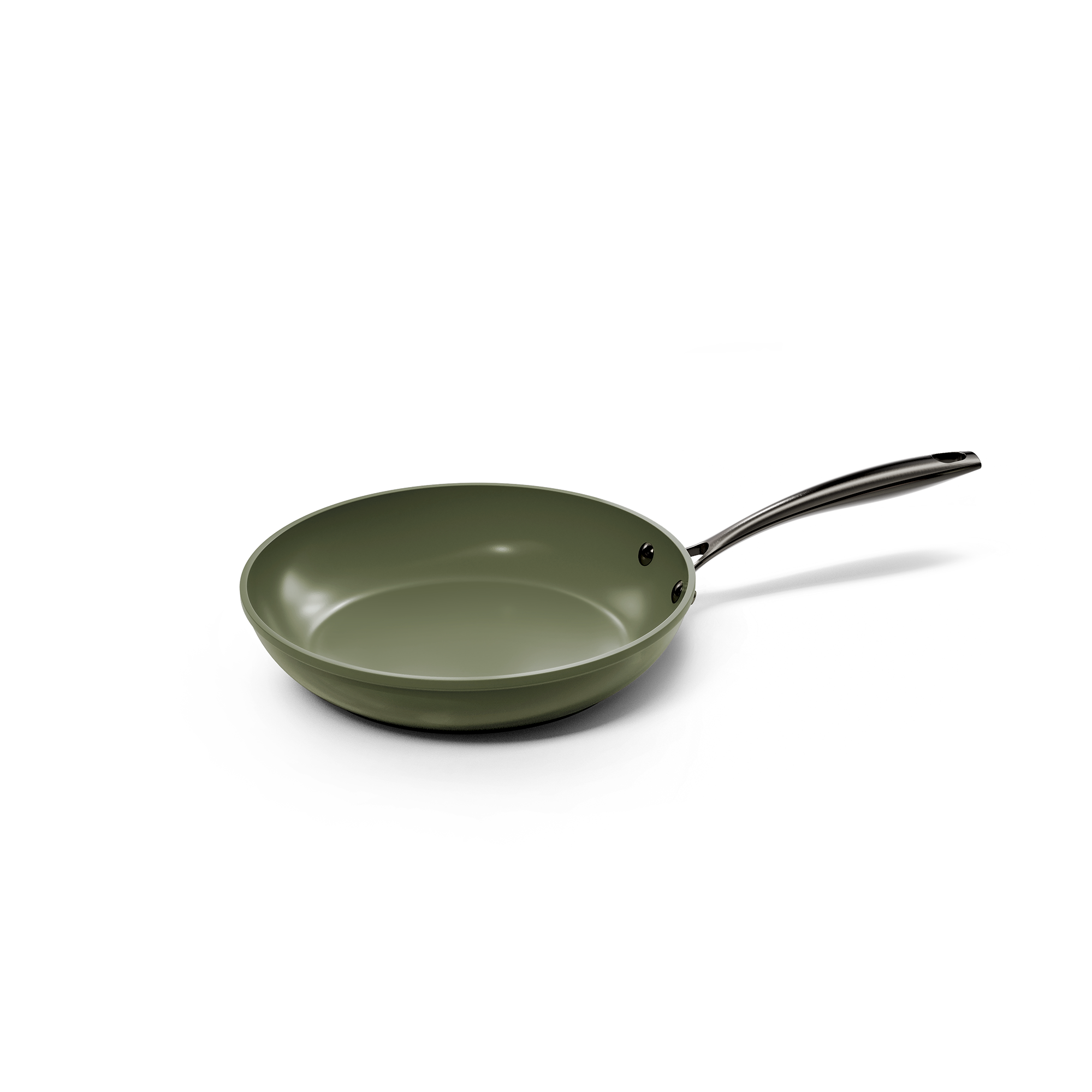 Dark green frying pan 20 cm with smooth non-stick coating and black handle.