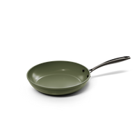 Donkergroene koekenpan 24 cm met metallic handvat en gladde binnenkant.
