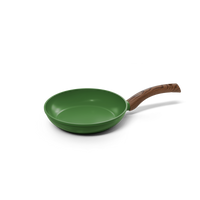 Groene koekenpan van 20 cm met antiaanbaklaag en houten handvat.