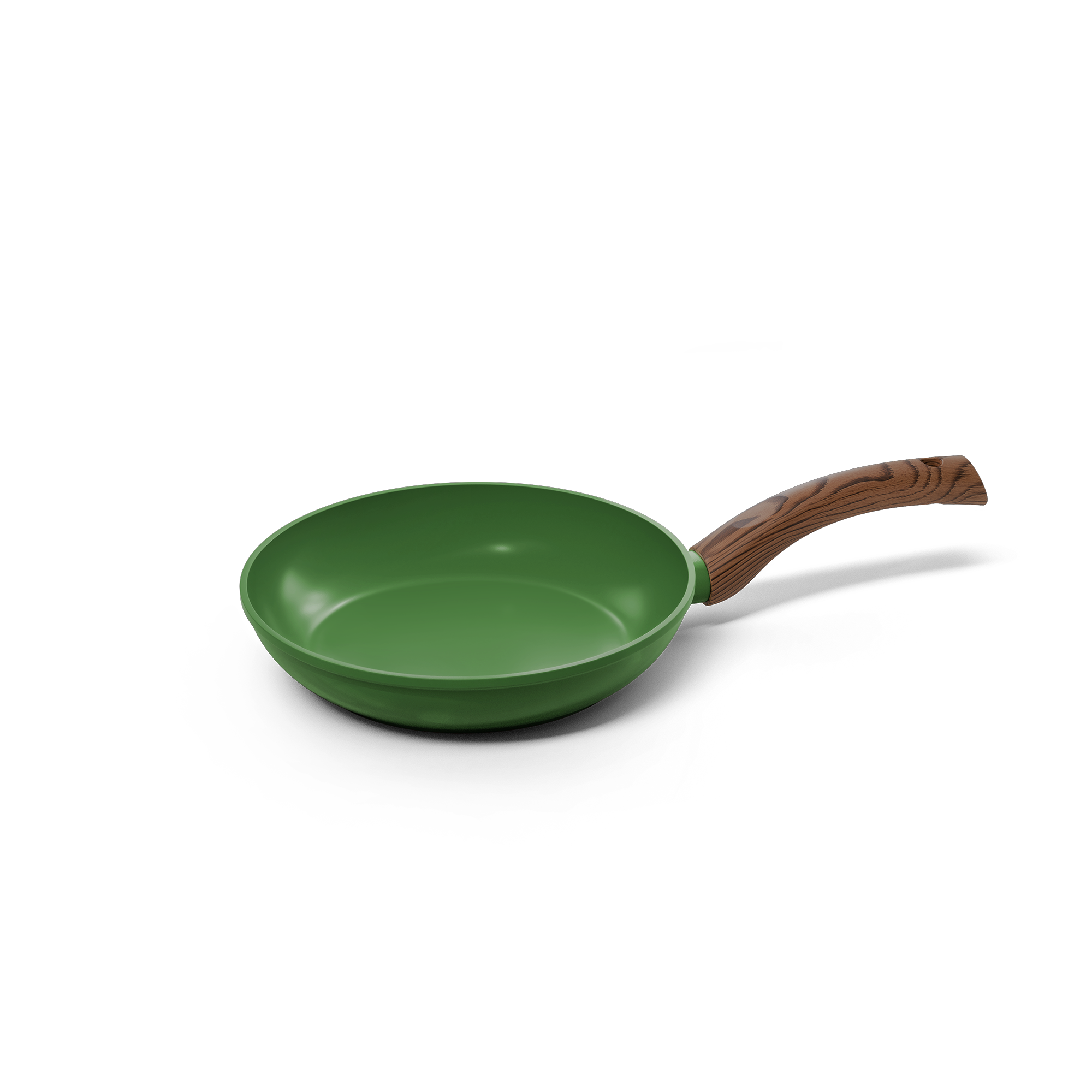 Grüne Pfanne von 20 cm mit Antihaftbeschichtung und Holzgriff.