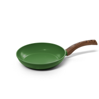 Groene koekenpan van 28 cm met houten handgreep en anti-aanbaklaag.